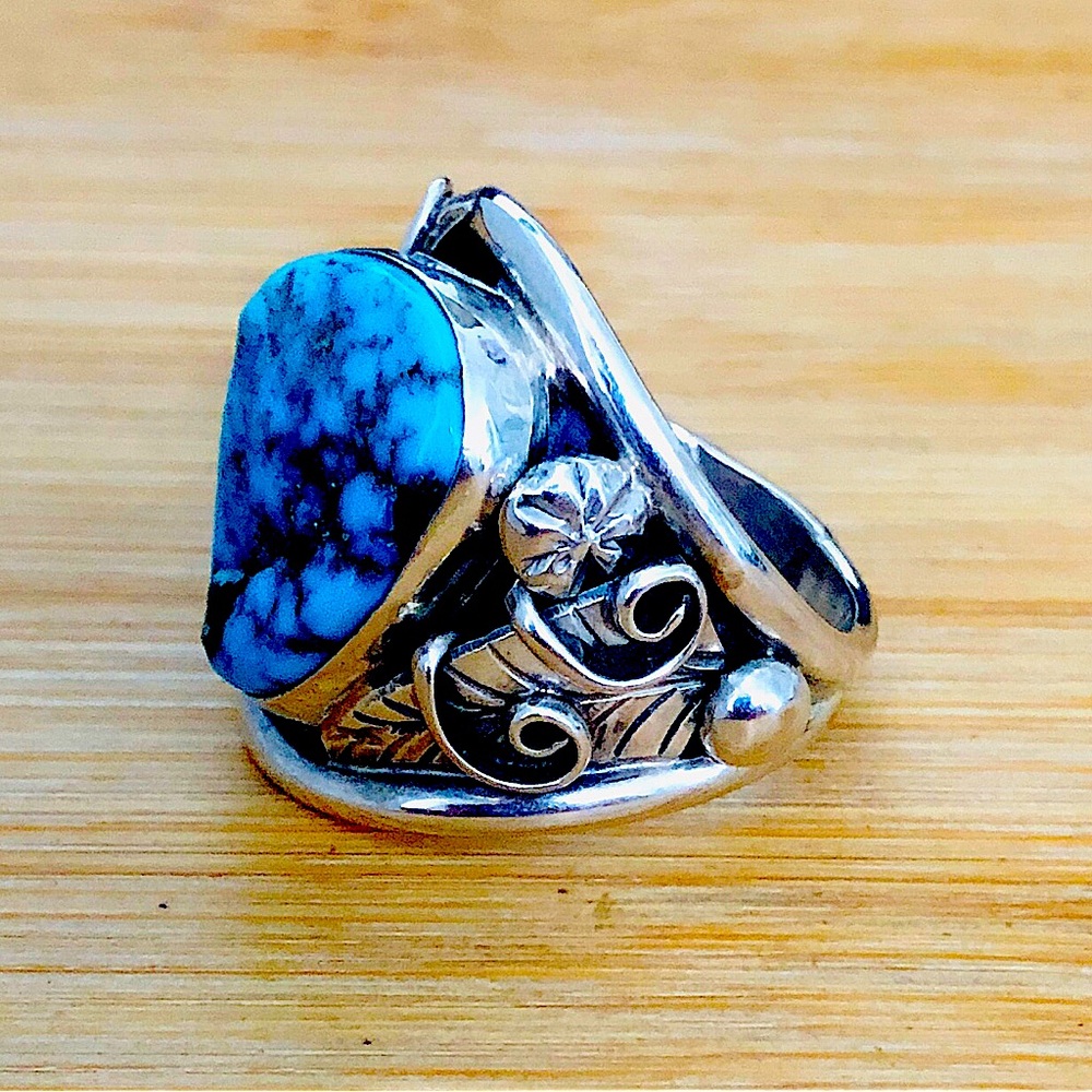 $98 Native American Southwest Artisan Estate Turquoise Ring Sterling Silver - Picture 3 of 11